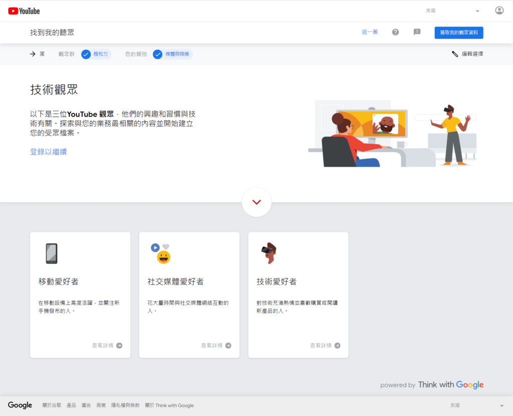 技術觀眾，三位youtube觀眾，他們的興趣和習慣與技術有關