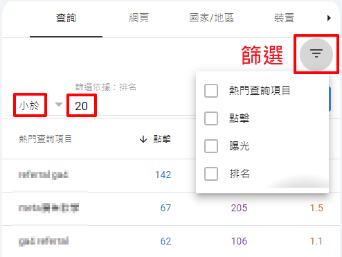 如何優化網站 SEO？Google 關鍵字排名提升方法！Search Console 中篩選小於 20 名的排名觀察