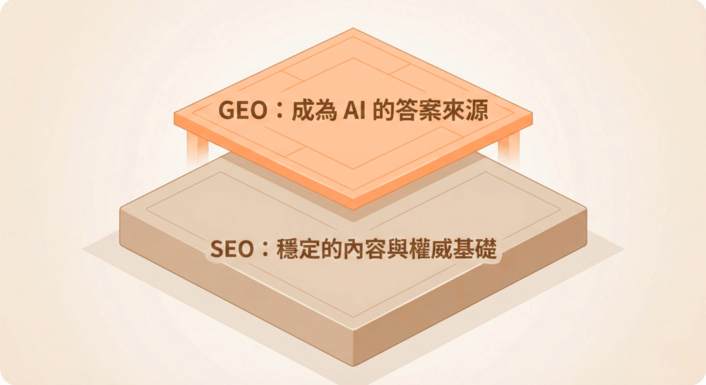 SEO解決的是「能不能被看到」，GEO 才有發揮空間