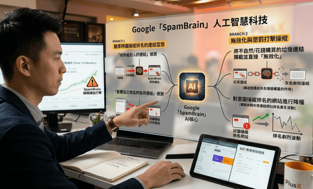 Google 近年來釋出了名為「SpamBrain」的人工智慧科技，這是一套專門針對「垃圾連結」進行全球性打擊的演算法。