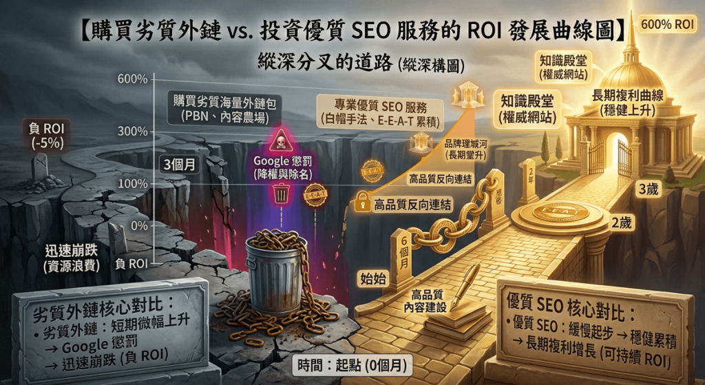 真正專業的團隊會透過白帽手法，產出具備高價值、符合 E-E-A-T（經驗、專業、權威、可信度）原則的原創內容，來為你自然爭取、累積高品質的反向連結。