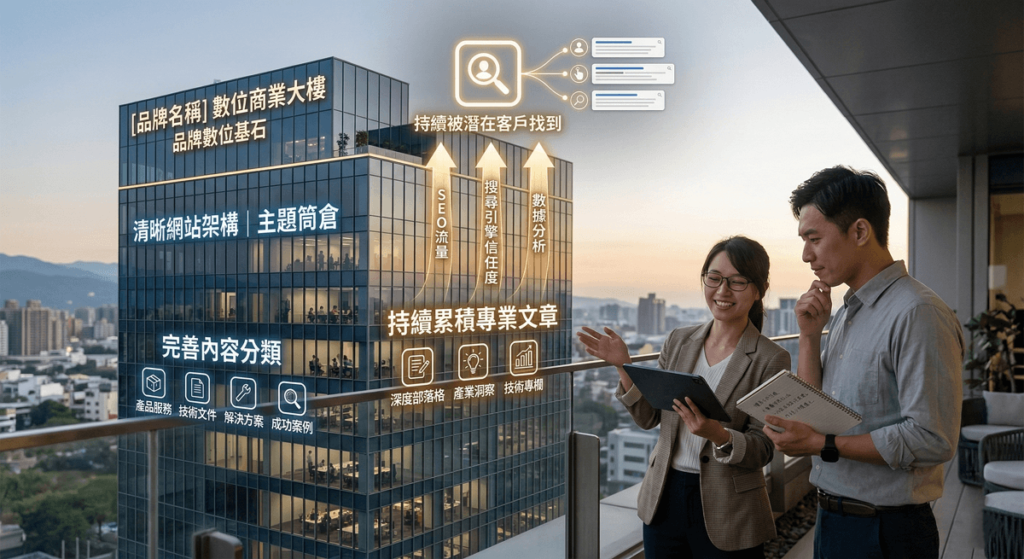 一個具備良好架構的多頁式網站，則像是一棟為品牌打造的商業大樓。透過清晰的網站架構、完善的內容分類與持續累積的專業文章，網站可以逐步建立搜尋引擎的信任度，也能在不同搜尋需求中持續被潛在客戶找到。
