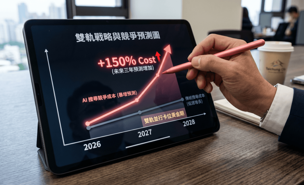 根據預測，與 GEO 相關的 AI 關鍵字競爭，到 2030 年前在某些利基市場會飆升超過 150%。這意味著，你現在找專業的SEO公司進場佈局，成本遠遠低於三年後在紅海中廝殺的代價。