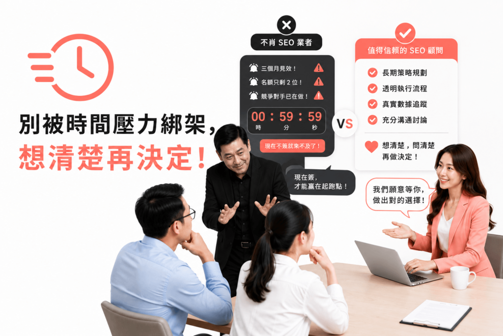 不要被時間壓力綁架，想清楚再做決定，SEO公司不應該去強迫客戶在多少期限內做出決定