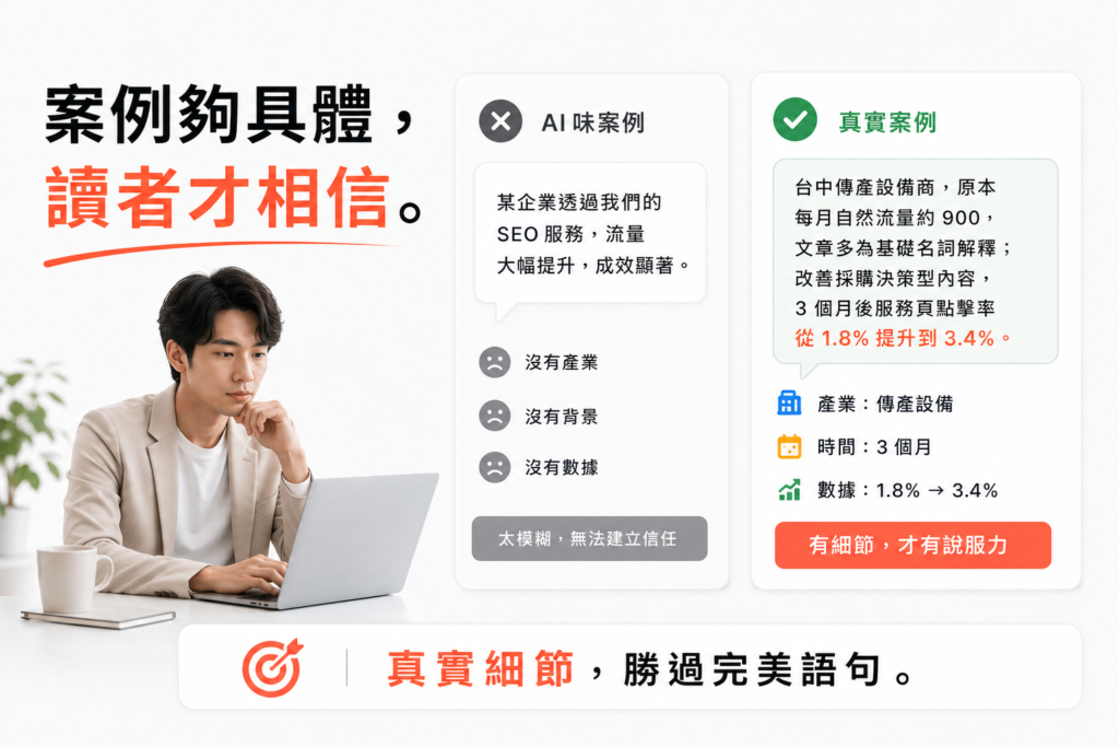 真正有說服力的案例，需要有足夠具體的細節。