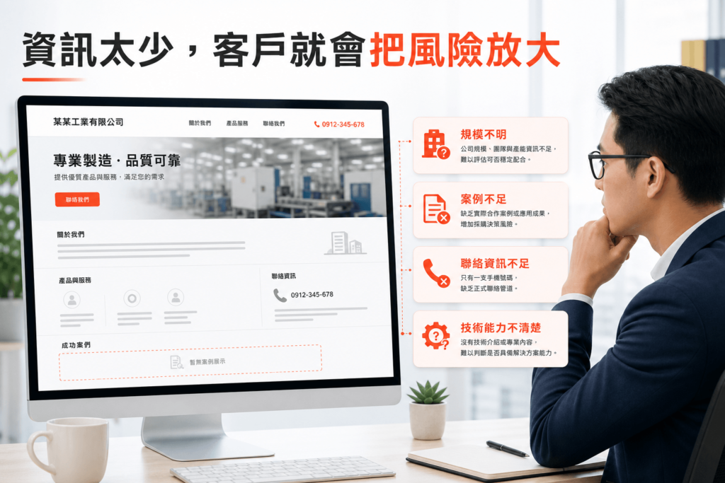 官網資訊太少，客戶就會把風險放大。